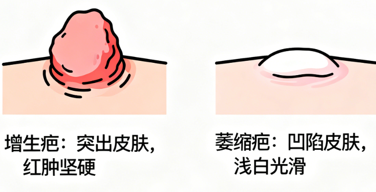 凹陷疤痕手术修复前后对比：手术修复有效改善疤痕让皮肤恢复平整