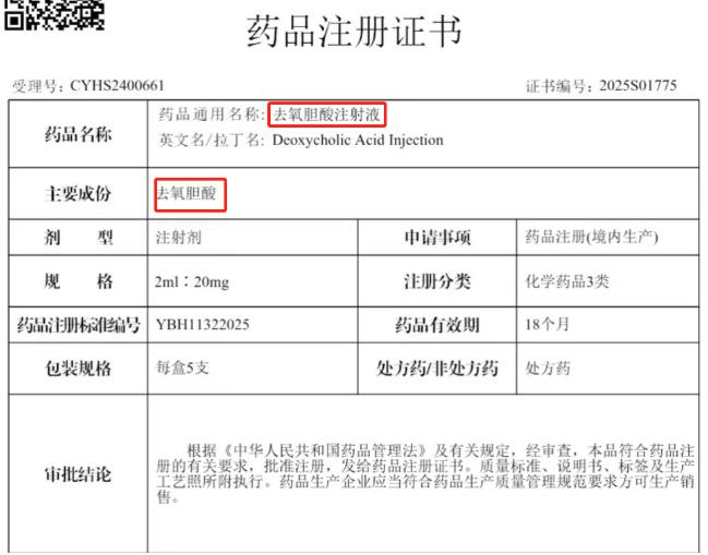 溶脂针成分是去氧胆酸，破坏脂肪细胞膜分解代谢